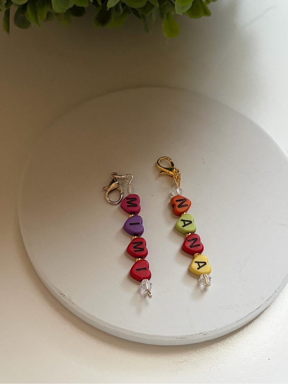 Personalized Multi-Color Bead Name Charm Necklace Accent - NANA or MIMI